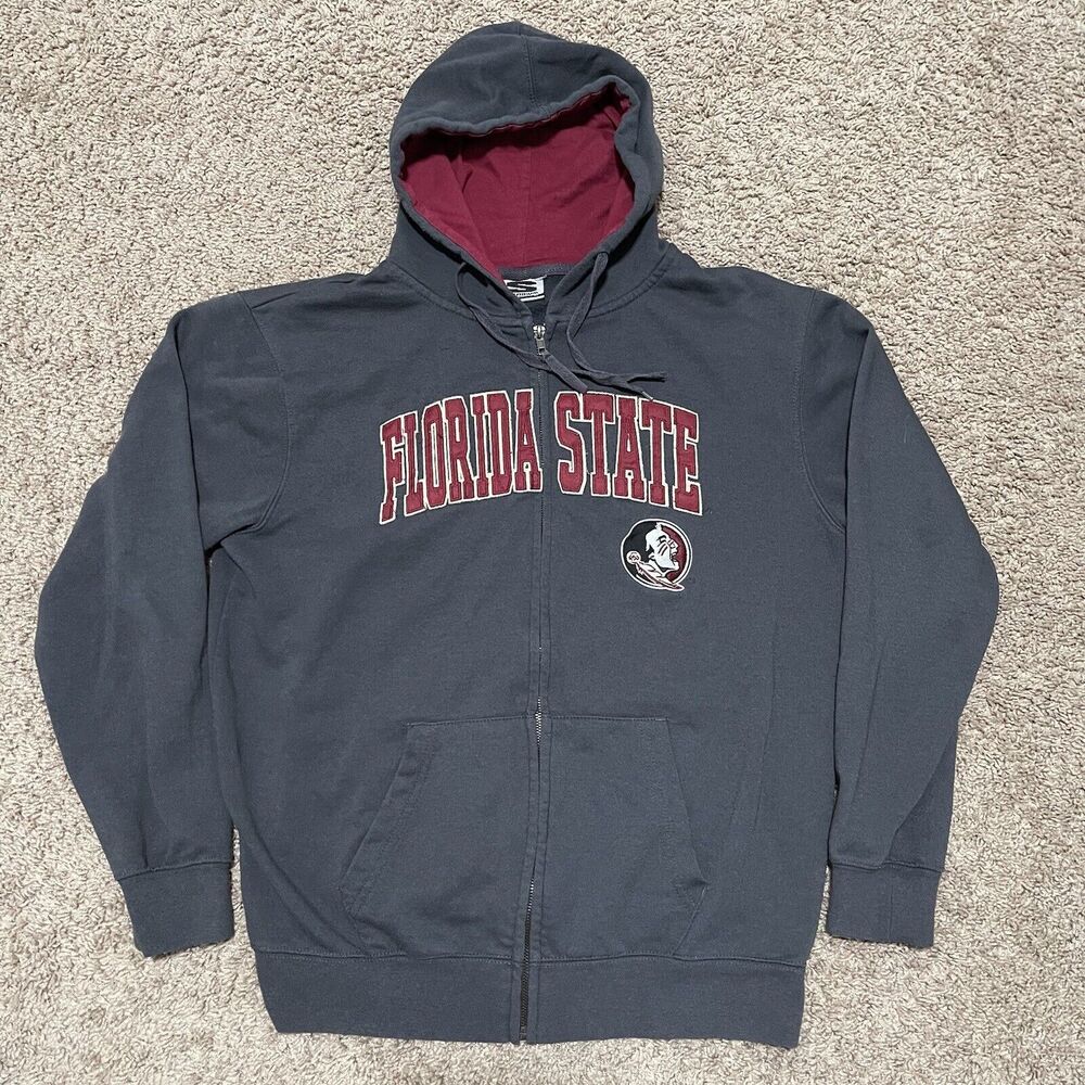 VTG Florida State Seminoles Jacket Mens Medium Hoodie Charcoal Full‎ Zip Stadium